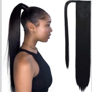 High Wrap Around Ponytail Extension Long Straight Black Hair Piece MJZ 22” 1B#